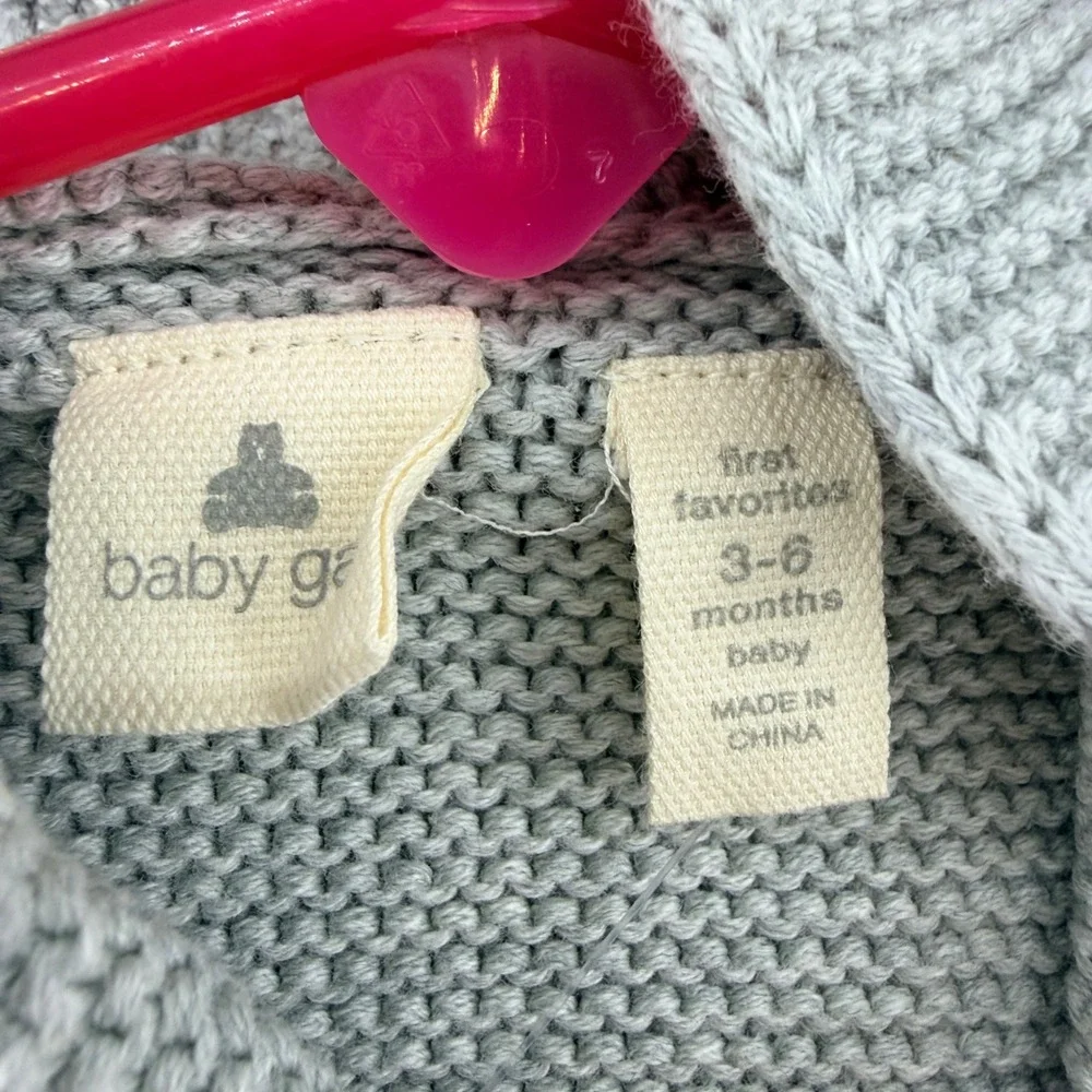 Baby Gap‎ First Favorites Bear Ear Hooded Cardigan Gray Knit Sweater 3-6 Months